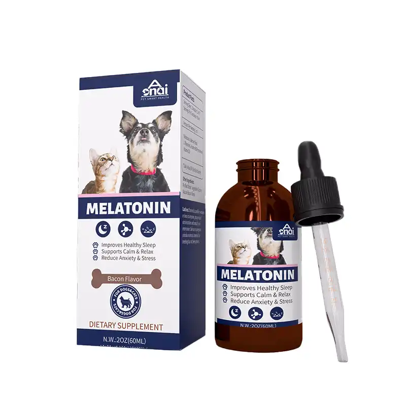 Melatonin drops specifically for dogs help with sleep, promote relaxation and deep sleep.